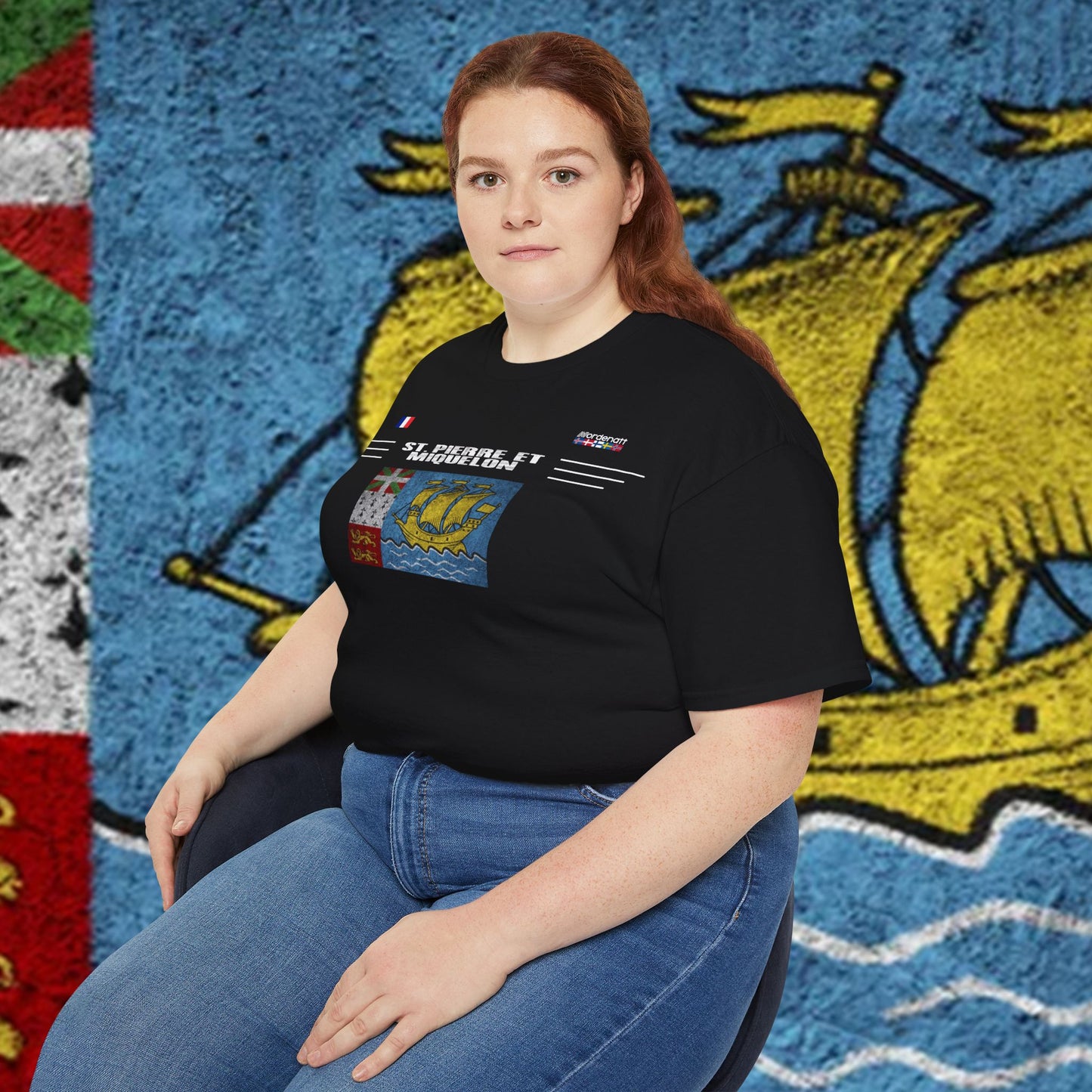 Camiseta con bandera de algodón suave de San Pedro y Miquelón