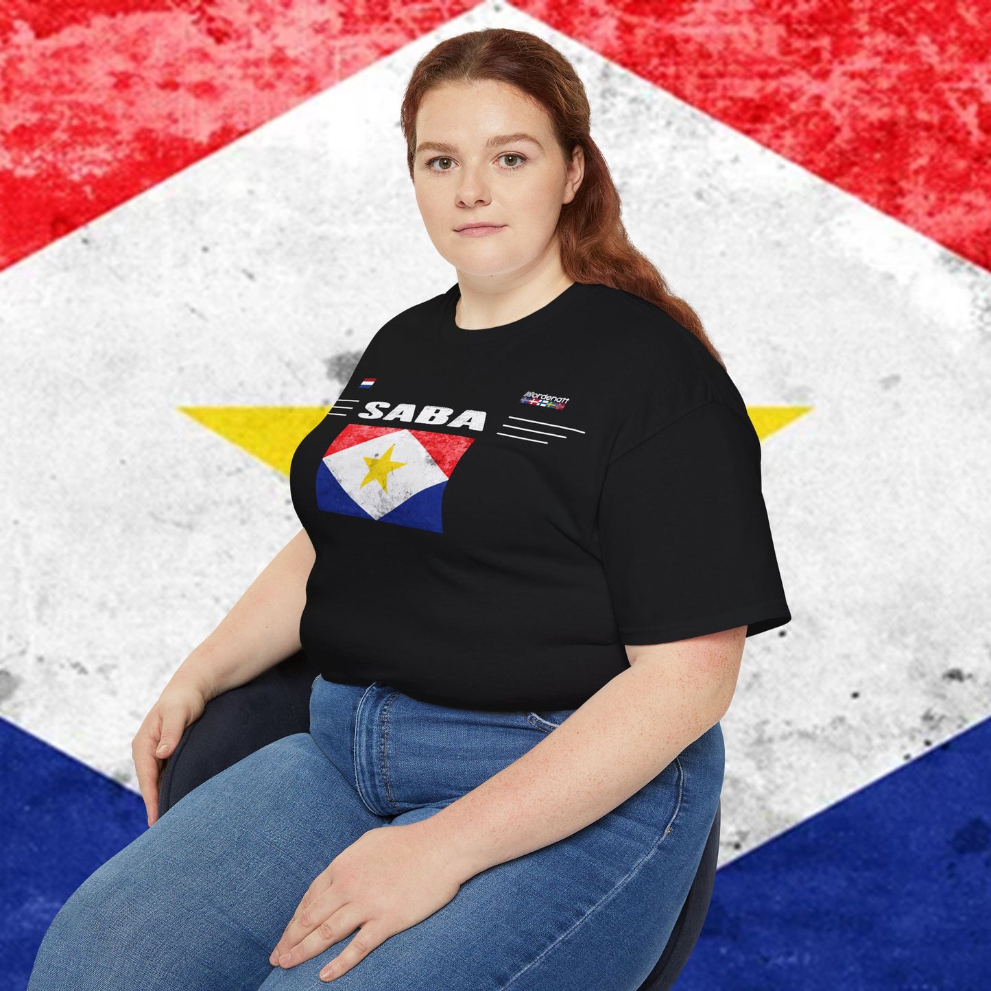 Camiseta de algodón con la bandera de Saba Heritage
