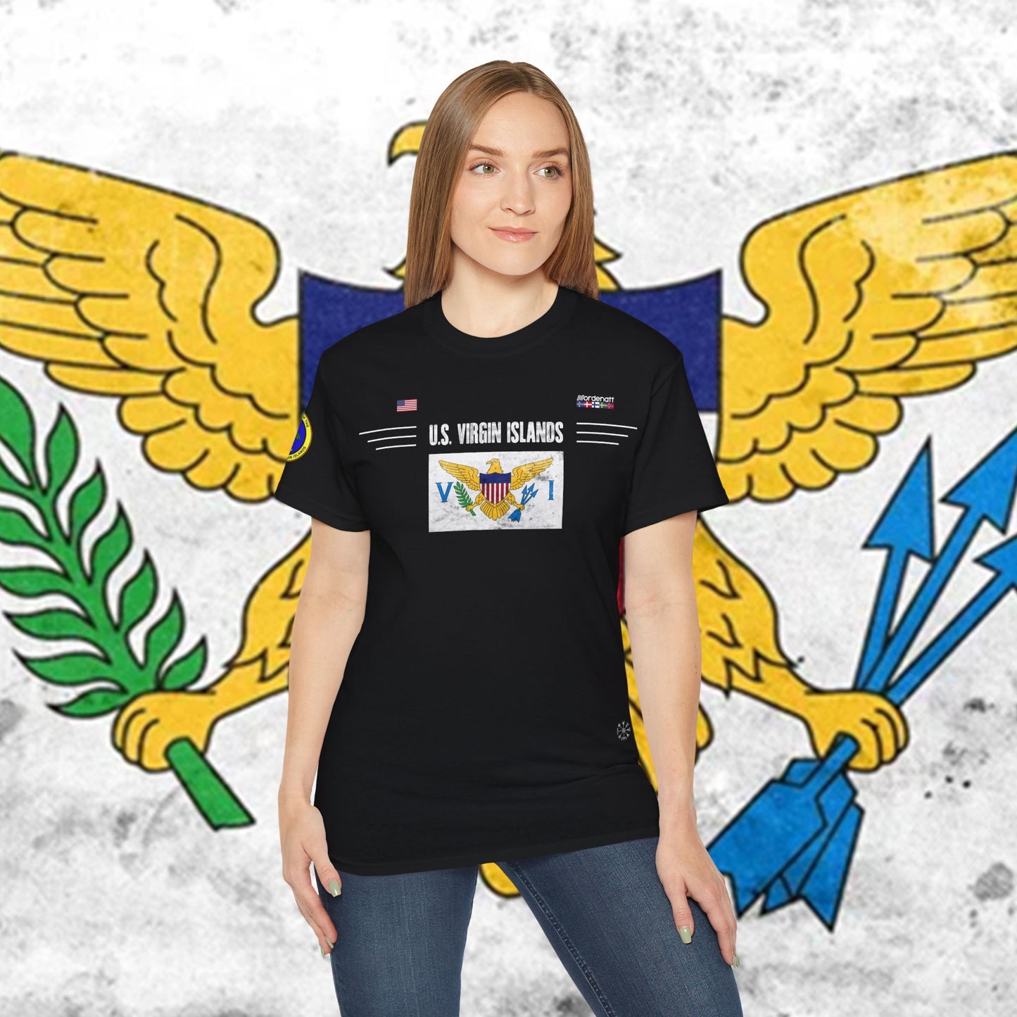 Camiseta de algodón suave con la bandera de las Islas Vírgenes de EE. UU.