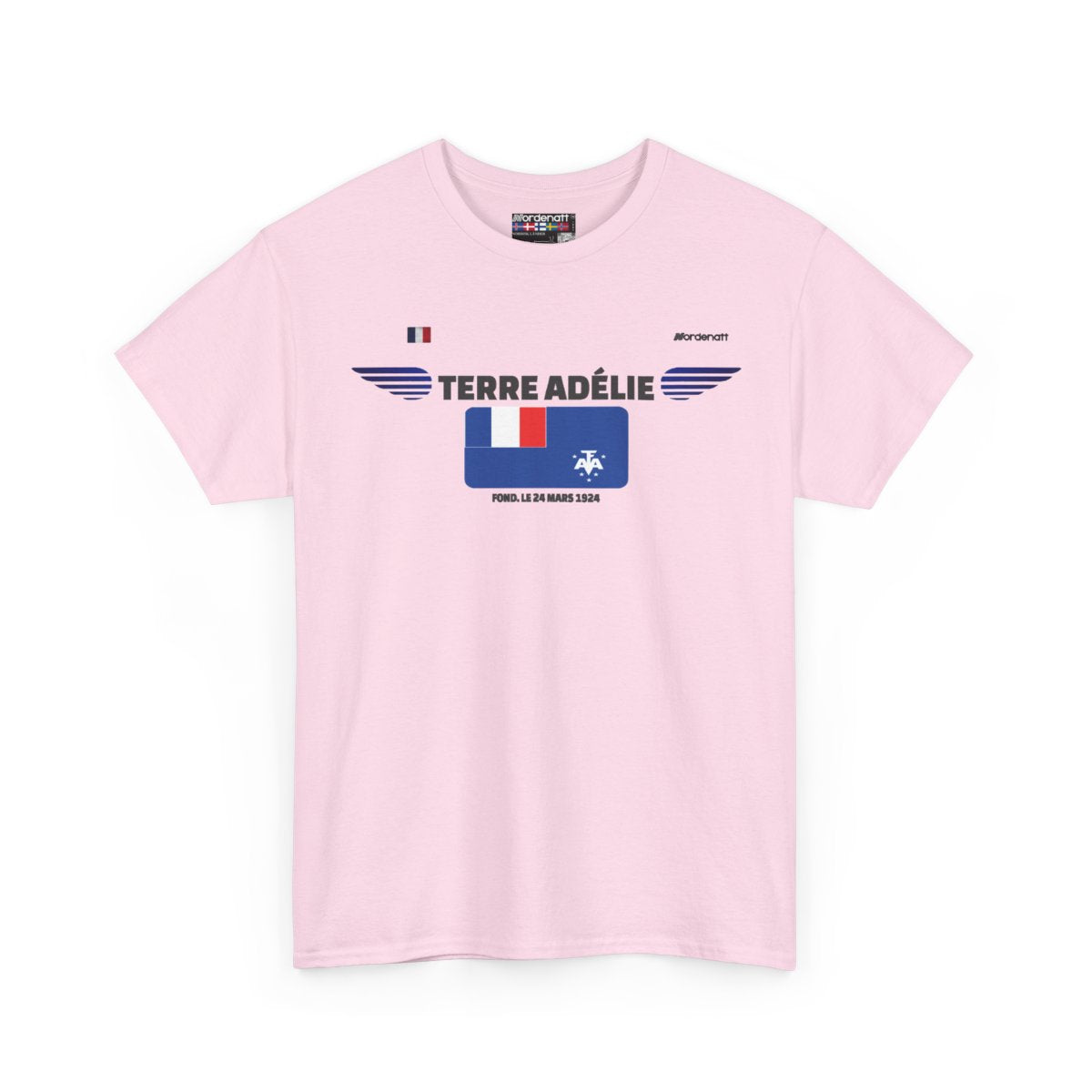 Adelie Land flag t-shirt in Light Pink — premium cotton, Nordenatt