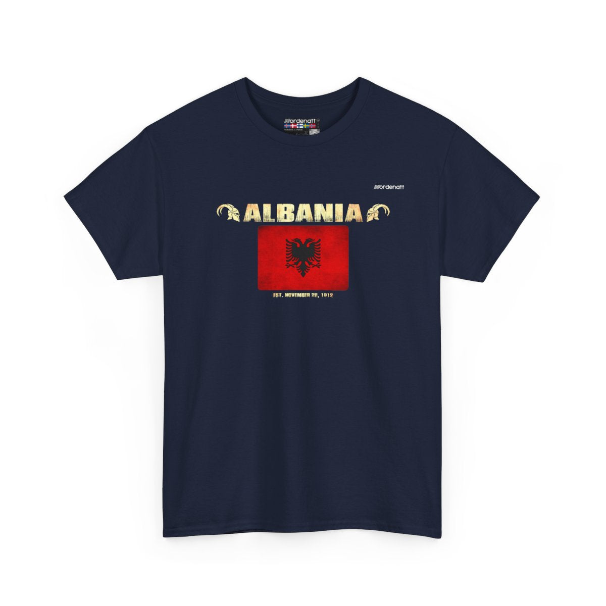 Albania flag t-shirt in Navy — premium cotton, Nordenatt