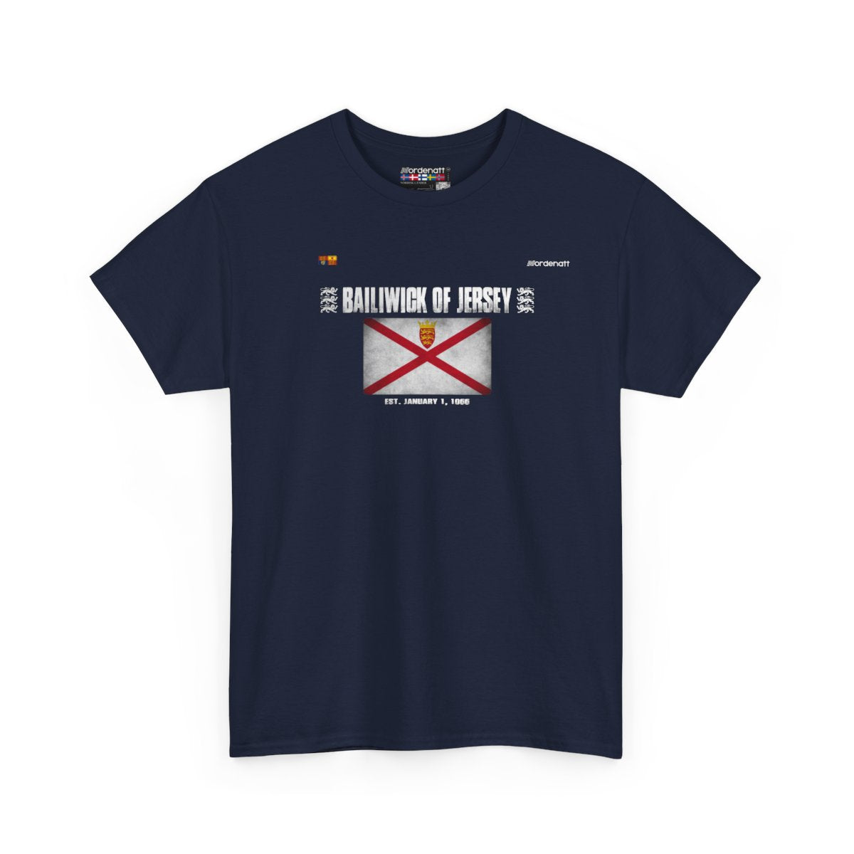 Bailiwick Of Jersey flag t-shirt in Navy — premium cotton, Nordenatt
