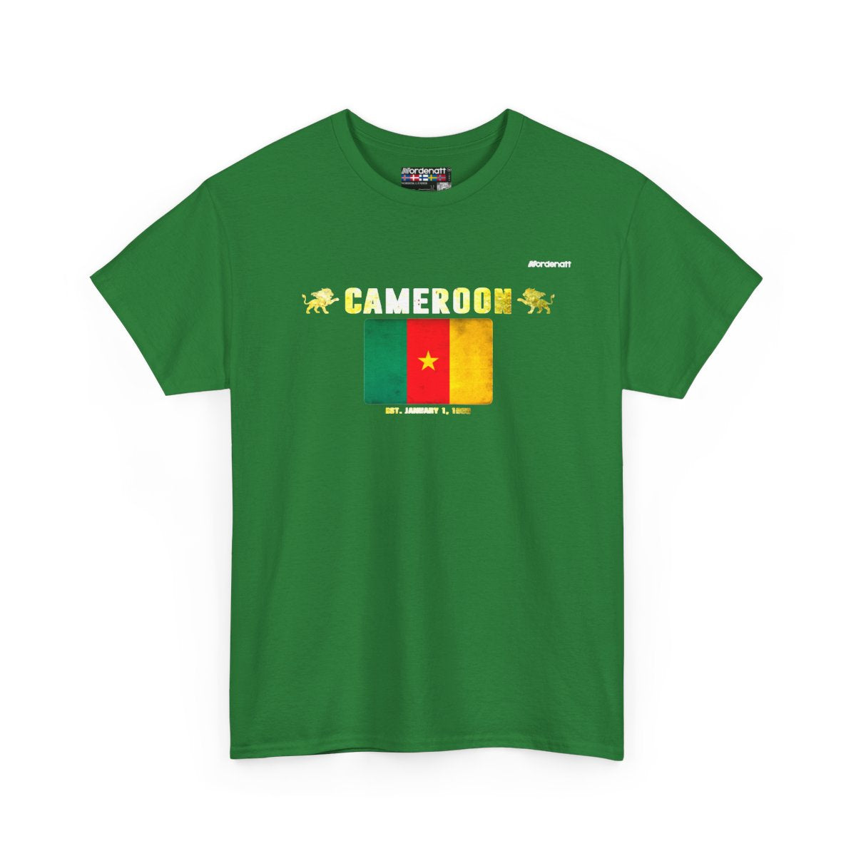 Cameroon flag t-shirt in Turf Green — premium cotton, Nordenatt