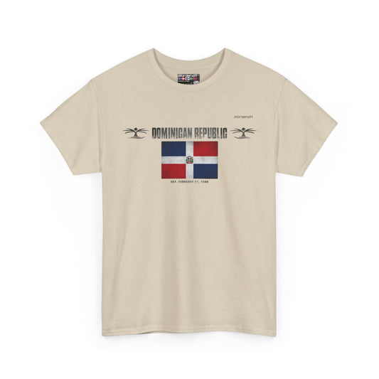 Dominican Republic flag t-shirt in Sand — premium cotton, Nordenatt