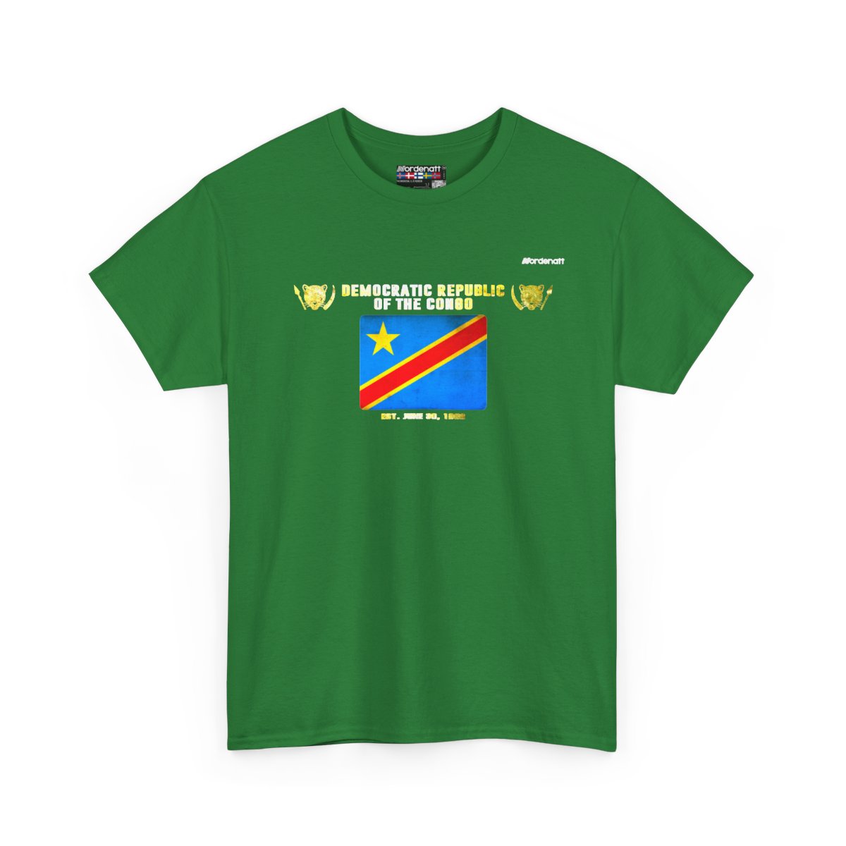 DR Congo flag t-shirt in Turf Green — premium cotton, Nordenatt
