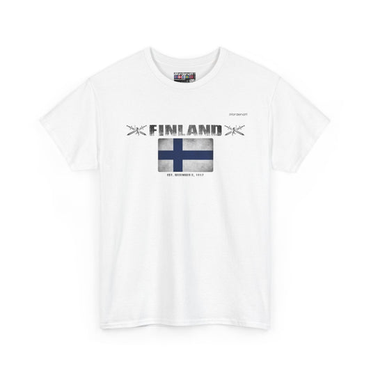Finland flag t-shirt in White — premium cotton, Nordenatt