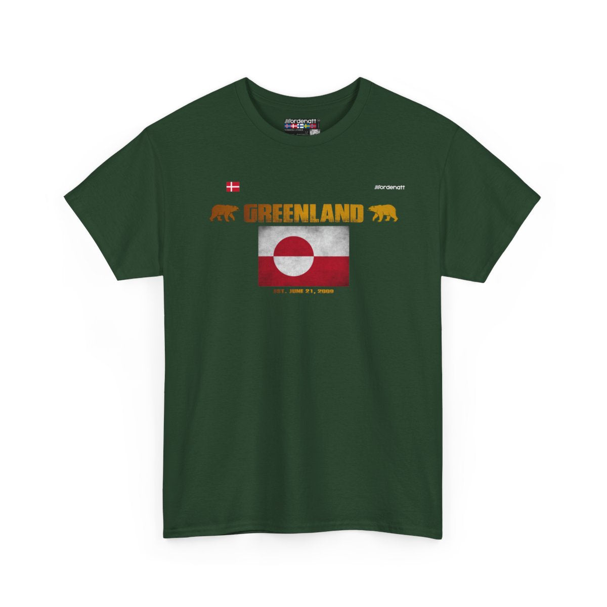 Greenland flag t-shirt in Forest Green — premium cotton, Nordenatt