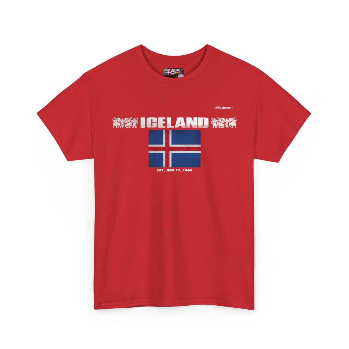 Iceland flag t-shirt in Red — premium cotton, Nordenatt