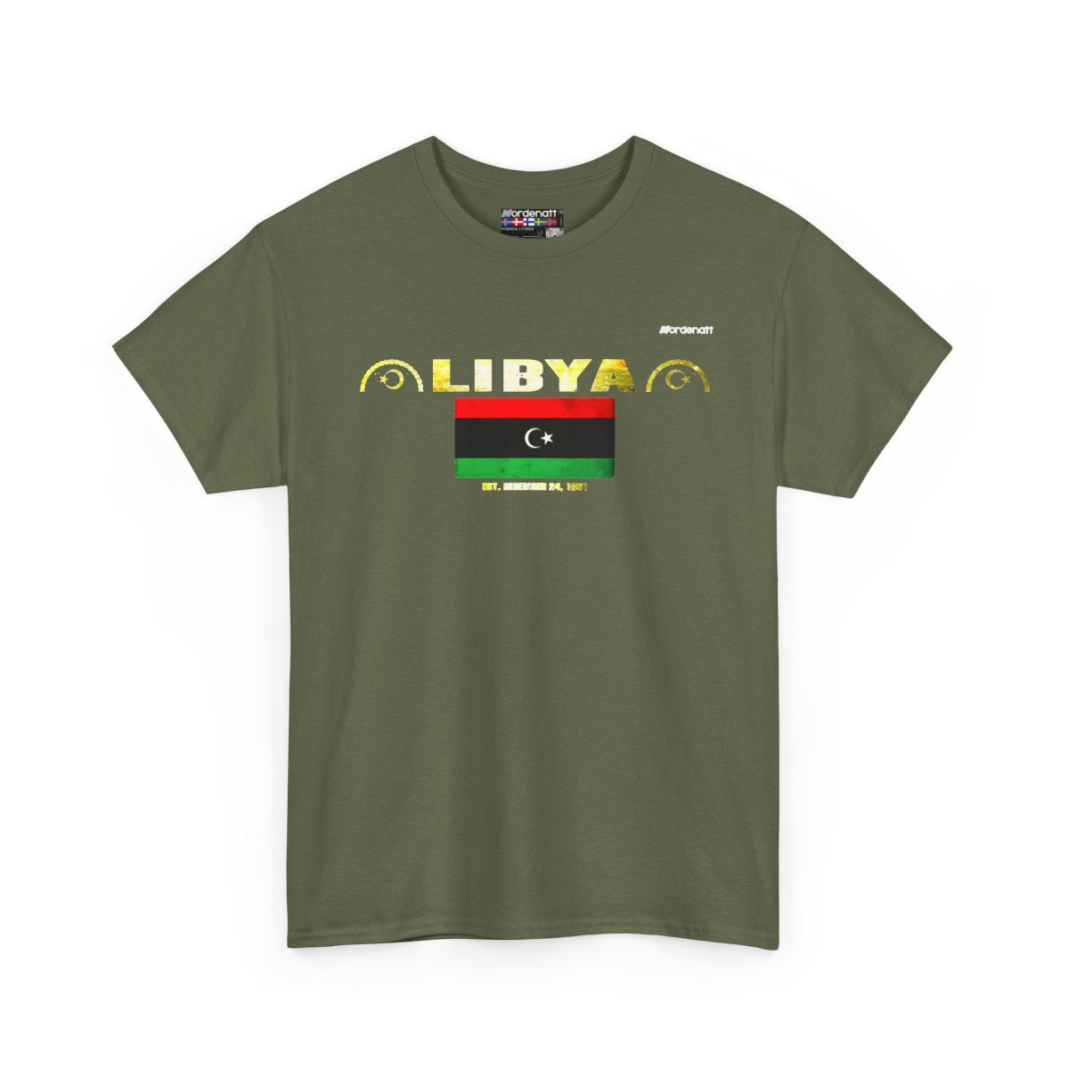 Libya flag t-shirt in Military Green — premium cotton, Nordenatt