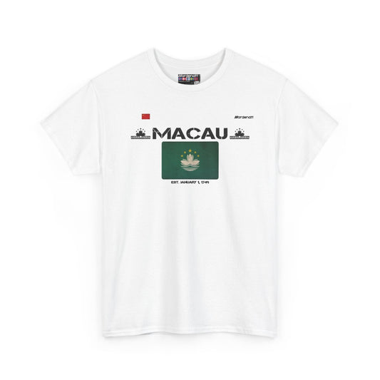 Macau flag t-shirt in White — premium cotton, Nordenatt