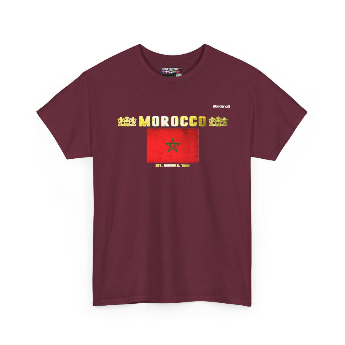 Morocco flag t-shirt in Maroon — premium cotton, Nordenatt