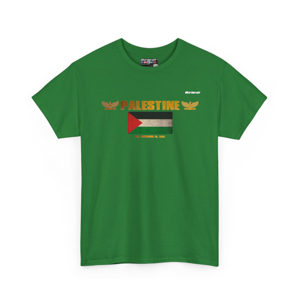 Palestine flag t-shirt in Turf Green — premium cotton, Nordenatt