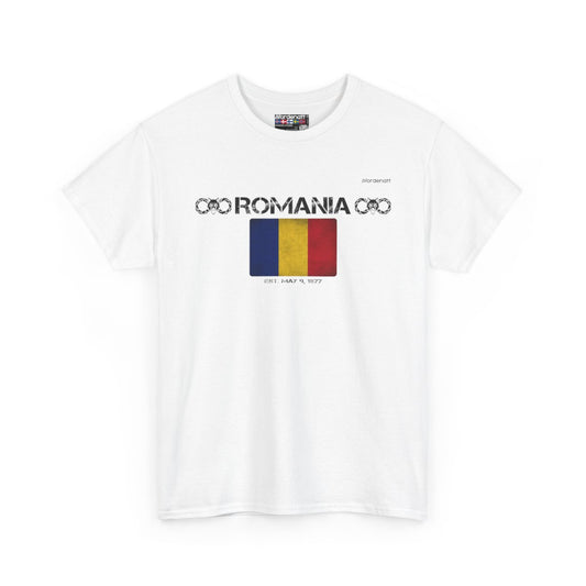 Romania flag t-shirt in White — premium cotton, Nordenatt