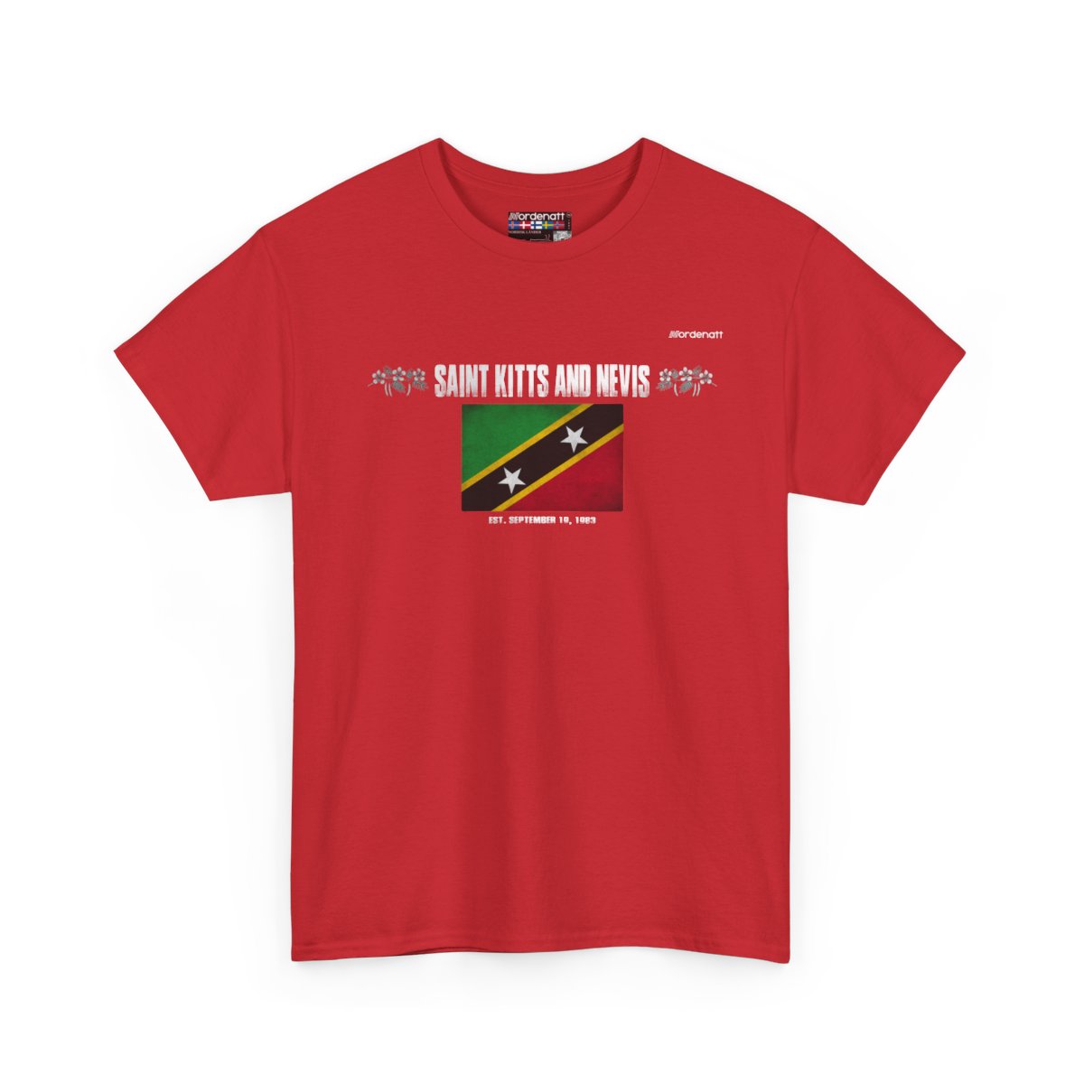 Saint Kitts And Nevis flag t-shirt in Red — premium cotton, Nordenatt
