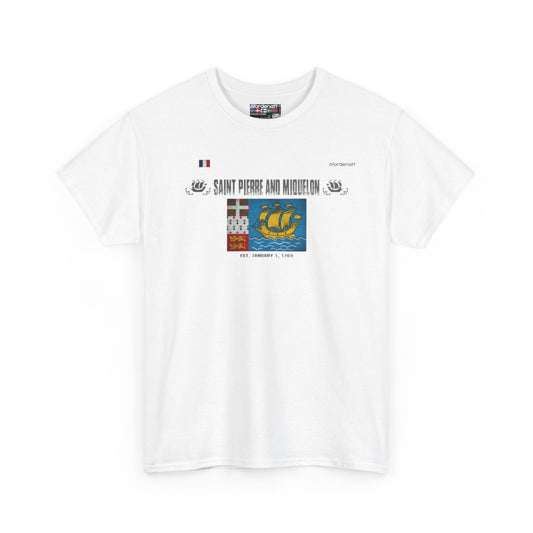 Saint Pierre And Miquelon flag t-shirt in White — premium cotton, Nordenatt