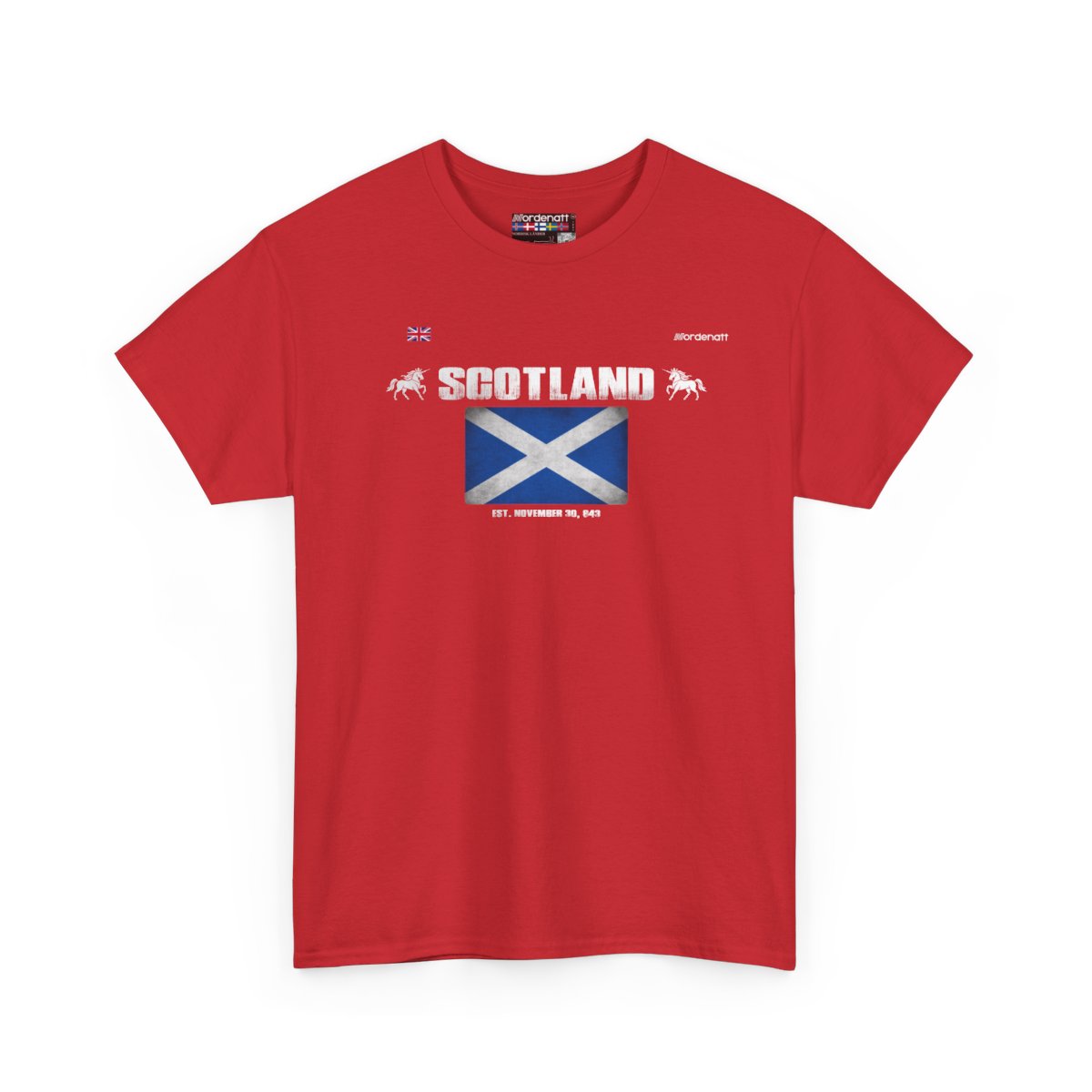 Scotland flag t-shirt in Red — premium cotton, Nordenatt