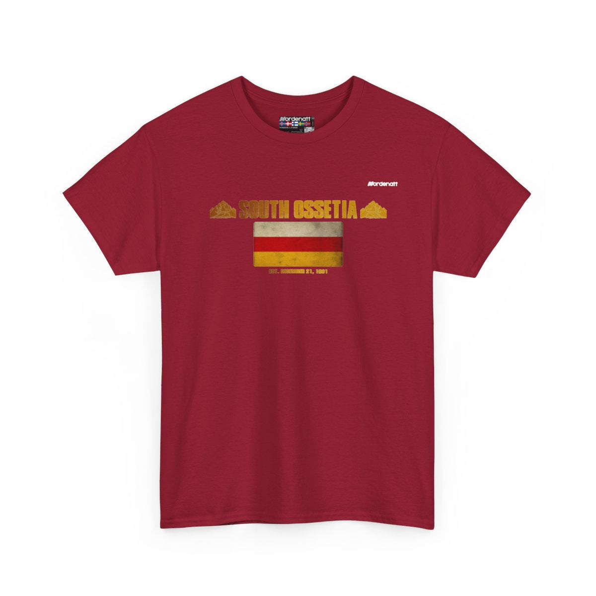 South Ossetia flag t-shirt in Cardinal Red — premium cotton, Nordenatt