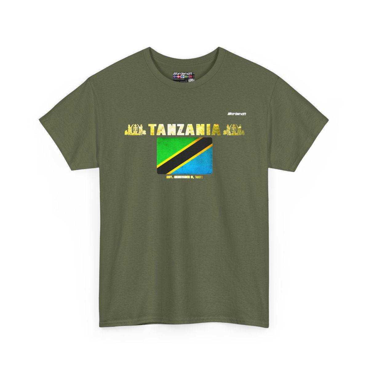 Tanzania flag t-shirt in Military Green — premium cotton, Nordenatt