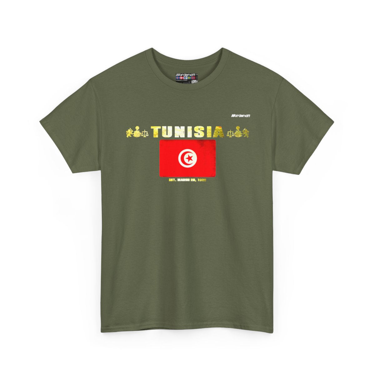 Tunisia flag t-shirt in Military Green — premium cotton, Nordenatt