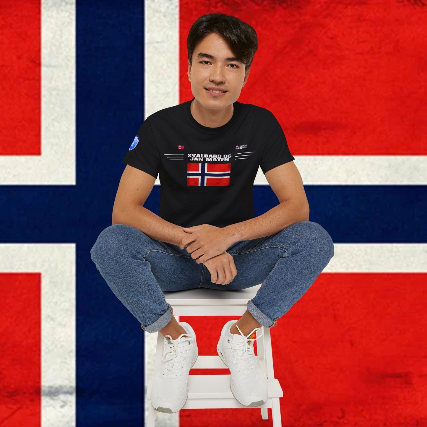 Baumwoll-T-Shirt mit Flagge von Spitzbergen und Jan Mayen