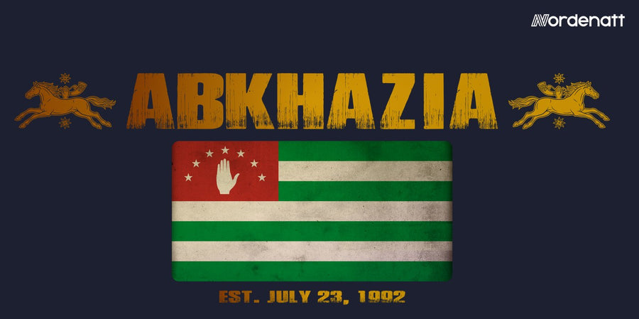 Abkhazia design preview: flag, date and emblem inspiration printed on dark t-shirts (Nordenatt)