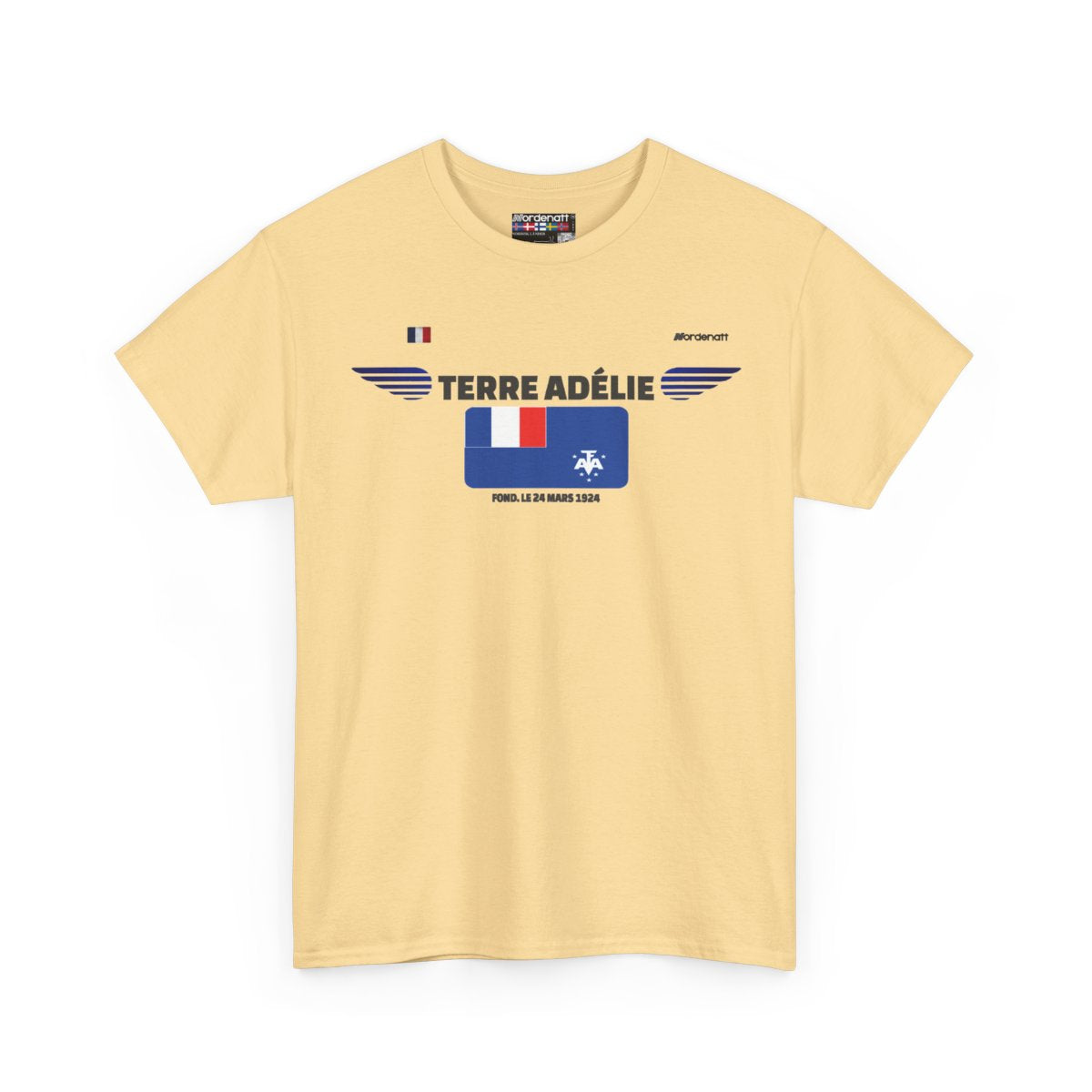Adelie Land flag t-shirt in Yellow Haze — premium cotton, Nordenatt