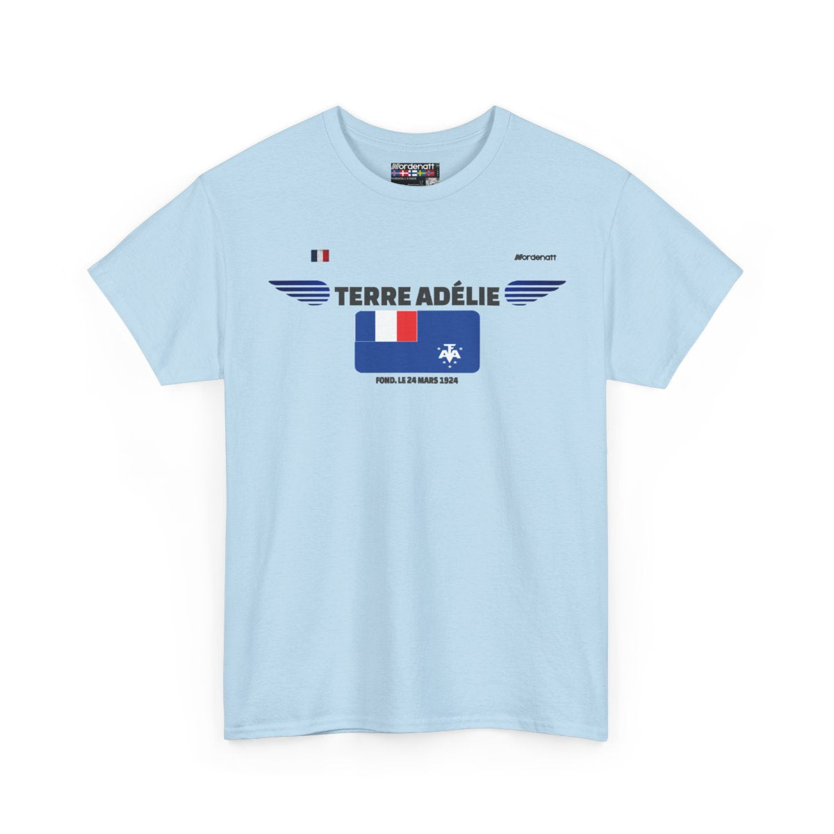 Adelie Land flag t-shirt in Light Blue — premium cotton, Nordenatt