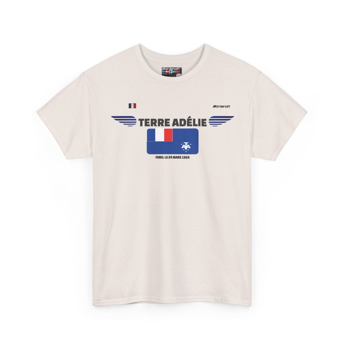 Adelie Land flag t-shirt in Ice Grey — premium cotton, Nordenatt