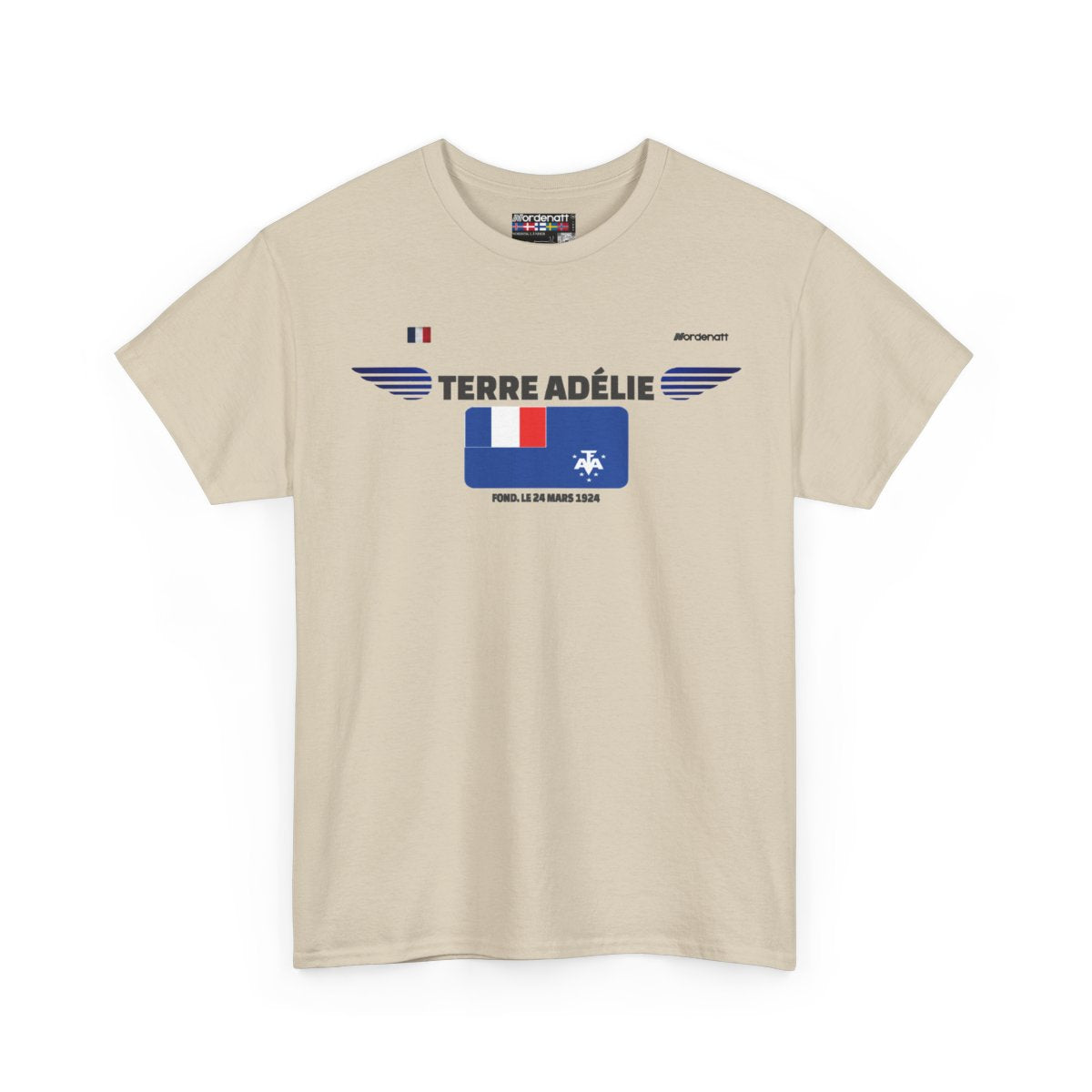 Adelie Land flag t-shirt in Sand — premium cotton, Nordenatt