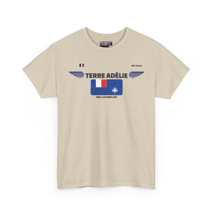 Adelie Land flag t-shirt in Sand — premium cotton, Nordenatt