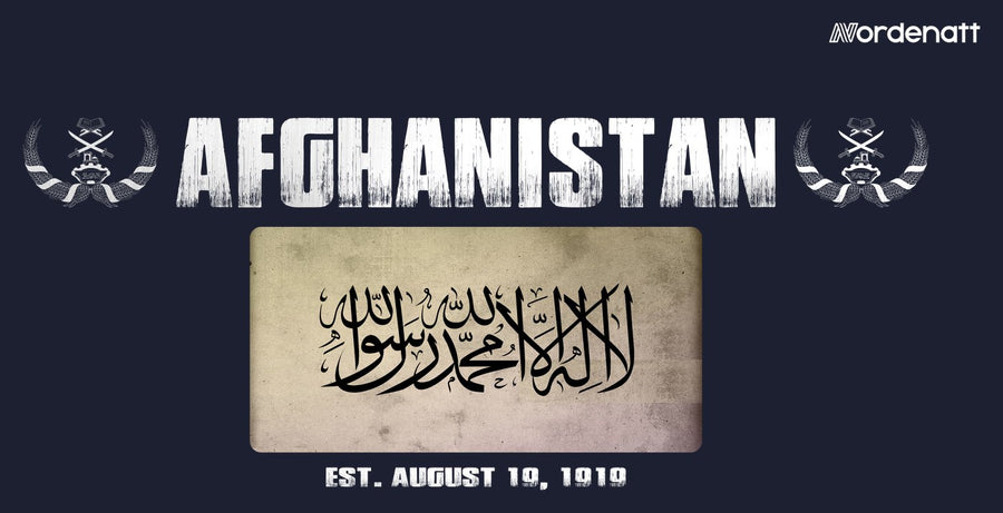 Afghanistan design preview: flag, date and emblem inspiration printed on dark t-shirts (Nordenatt)