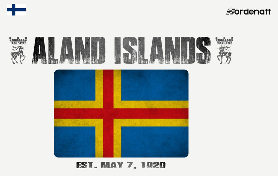 Aland Islands design preview: flag, date and emblem inspiration printed on light t-shirts (Nordenatt)