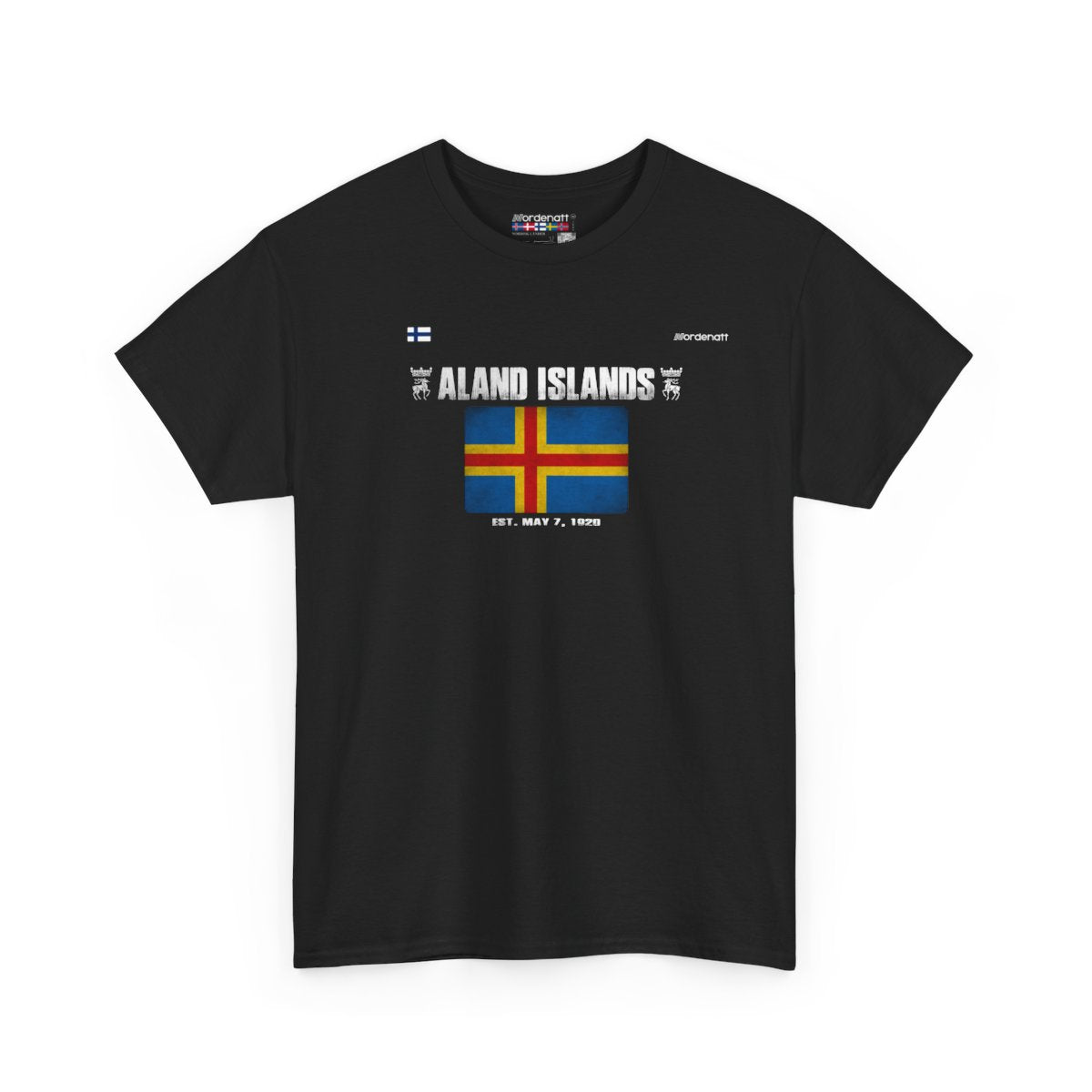 Aland Islands flag t-shirt in Black — premium cotton, Nordenatt