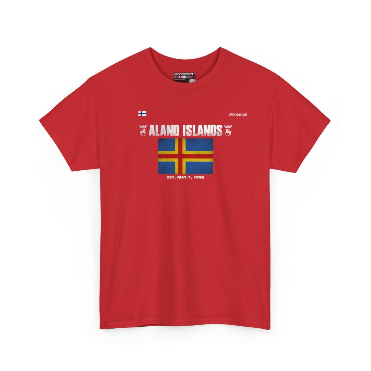 Aland Islands flag t-shirt in Red — premium cotton, Nordenatt