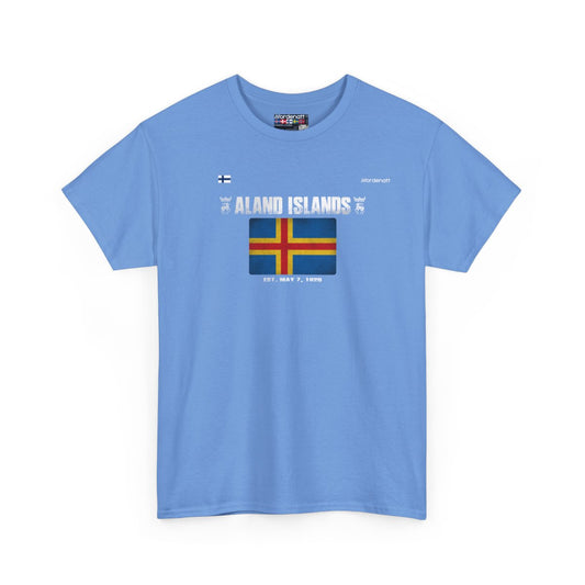 Aland Islands flag t-shirt in Carolina Blue — premium cotton, Nordenatt