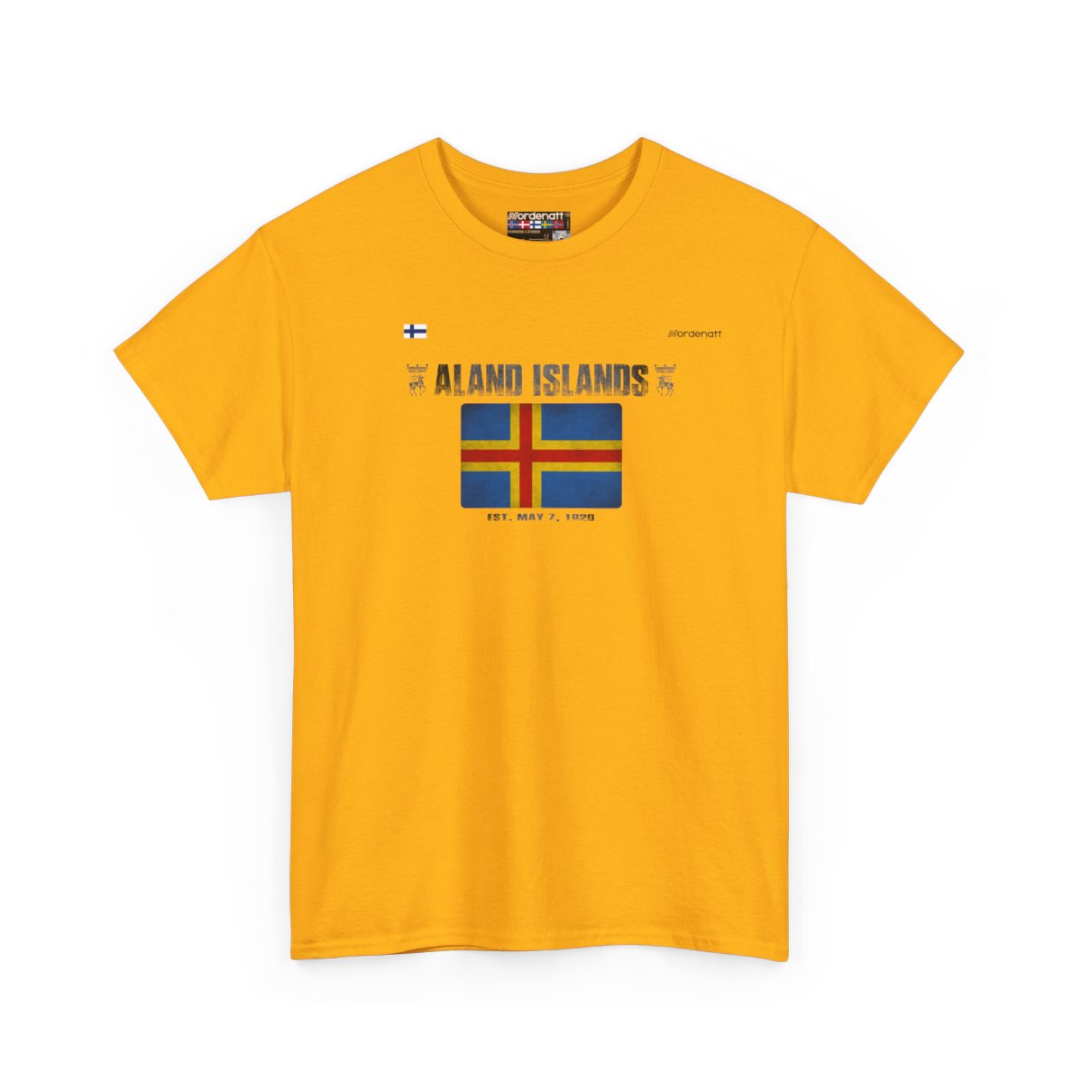 Aland Islands flag t-shirt in Gold — premium cotton, Nordenatt