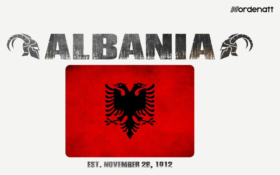 Albania design preview: flag, date and emblem inspiration printed on light t-shirts (Nordenatt)