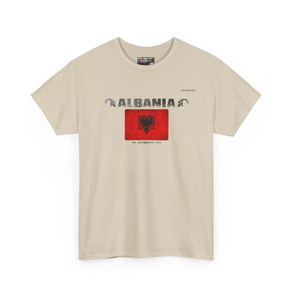 Albania flag t-shirt in Sand — premium cotton, Nordenatt