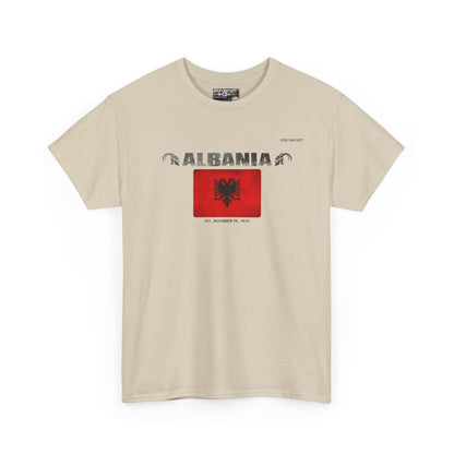 Albania flag t-shirt in Sand — premium cotton, Nordenatt