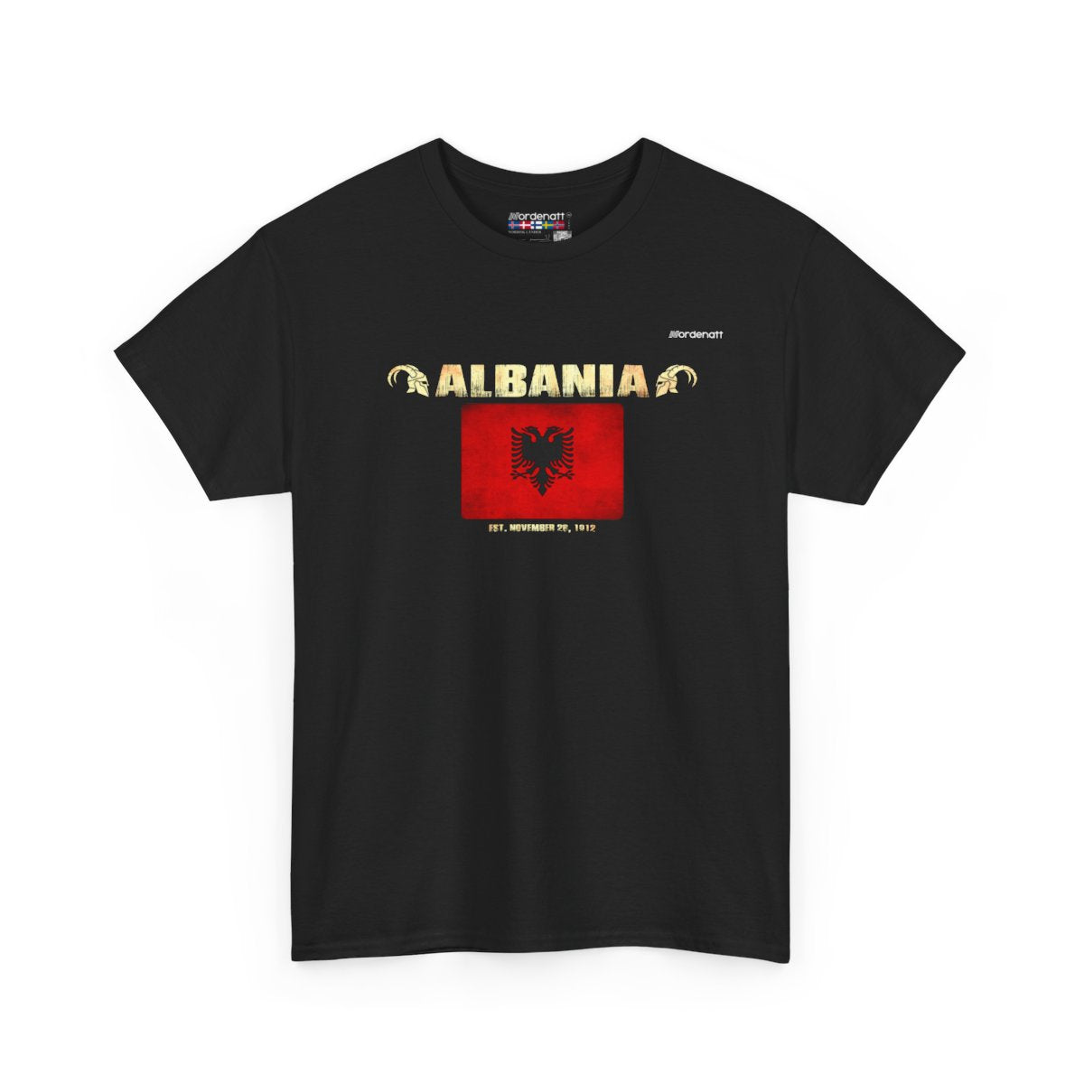 Albania flag t-shirt in Black — premium cotton, Nordenatt