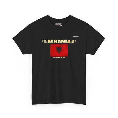 Albania flag t-shirt in Black — premium cotton, Nordenatt