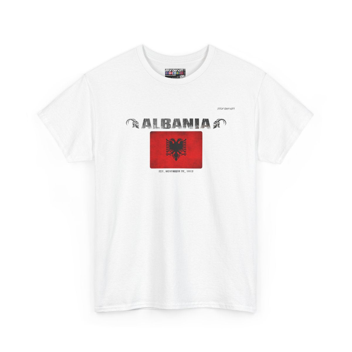 Albania flag t-shirt in White — premium cotton, Nordenatt