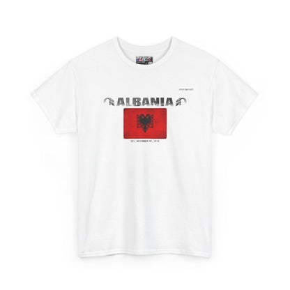 Albania flag t-shirt in White — premium cotton, Nordenatt