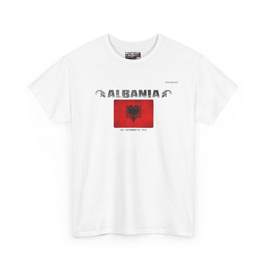Albania flag t-shirt in White — premium cotton, Nordenatt