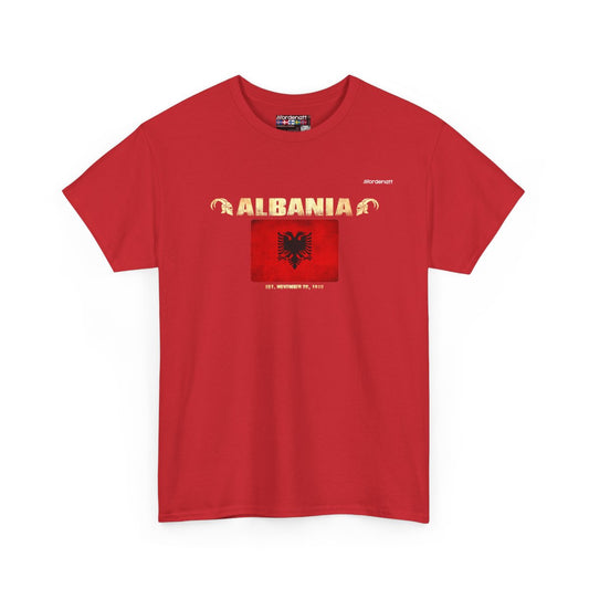 Albania flag t-shirt in Red — premium cotton, Nordenatt