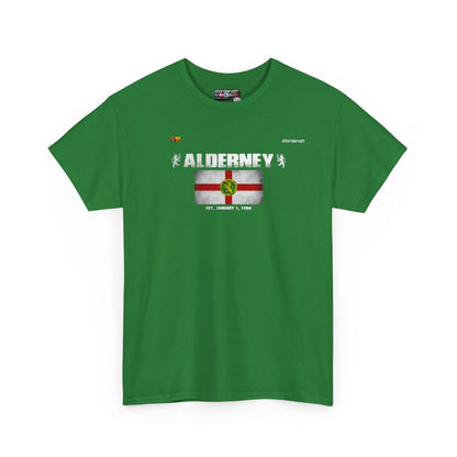 Alderney flag t-shirt in Turf Green — premium cotton, Nordenatt