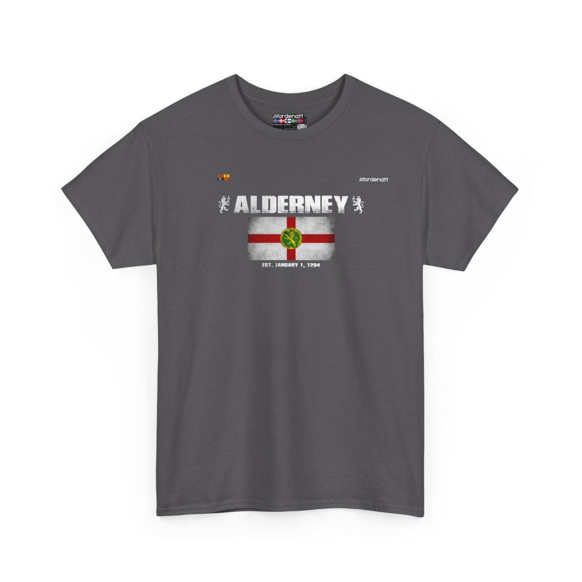 Alderney flag t-shirt in Charcoal — premium cotton, Nordenatt