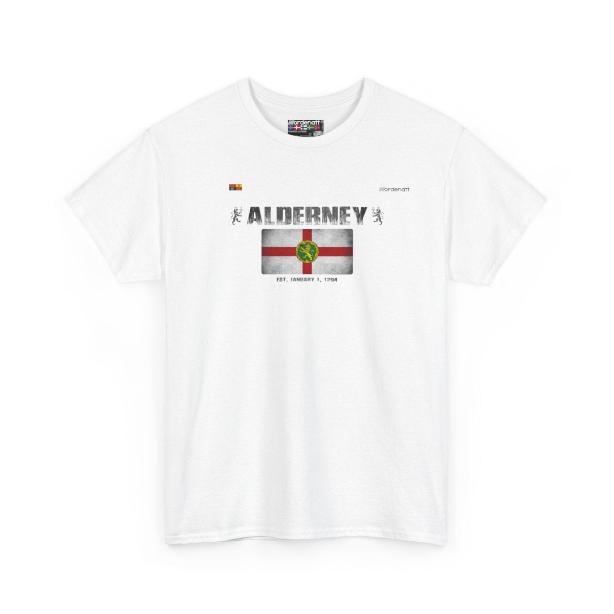 Alderney flag t-shirt in White — premium cotton, Nordenatt