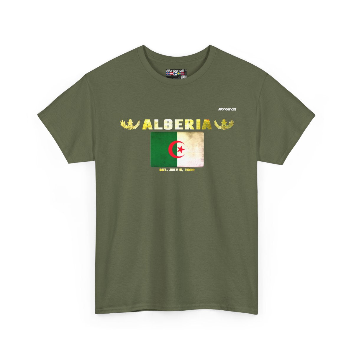 Algeria flag t-shirt in Military Green — premium cotton, Nordenatt