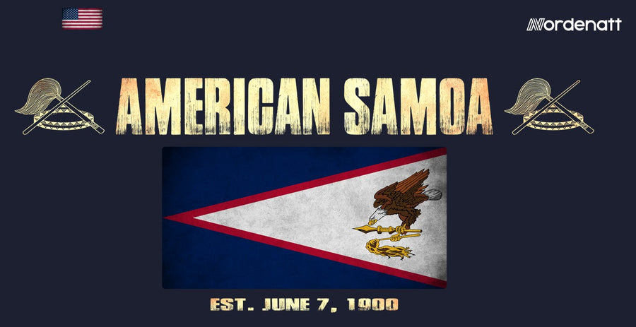 American Samoa design preview: flag, date and emblem inspiration printed on dark t-shirts (Nordenatt)